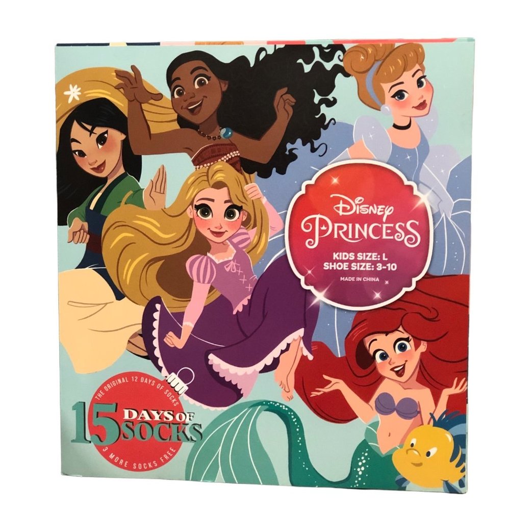 Disney Princess 15 Days of Socks Shoe Size 3-10, Advent Socks, Christmas Gift